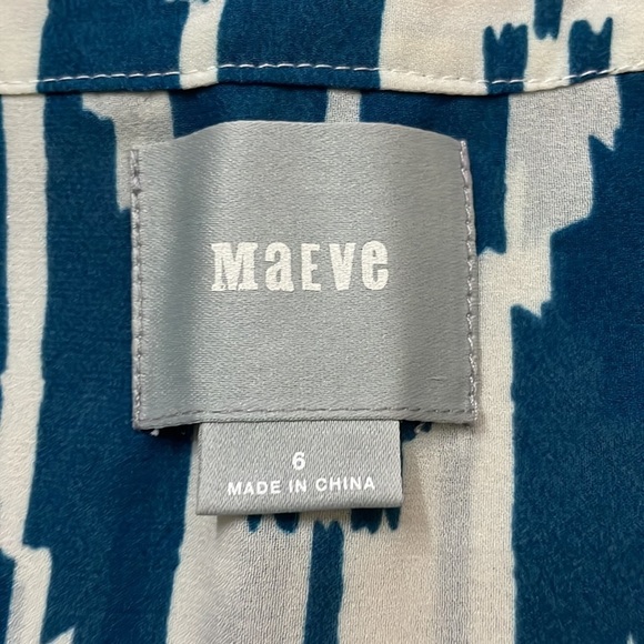 Anthropologie Maeve Women’s Blue Multi Patterned Sheer Notch Neck Blouse A1 - Picture 3 of 5